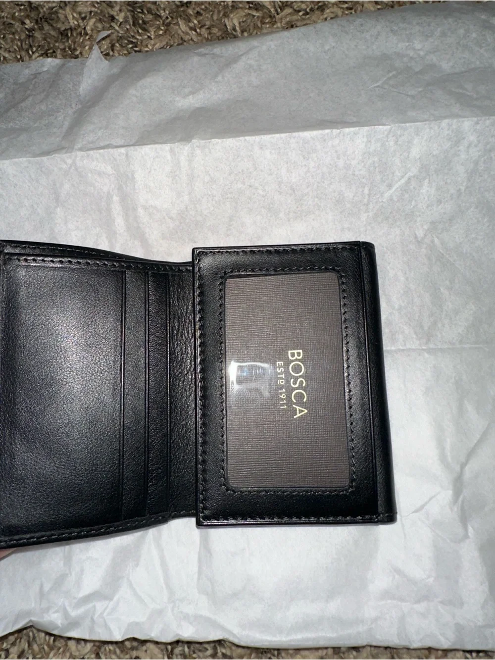 Bosca Black Leather Trifold Card & ID Holder